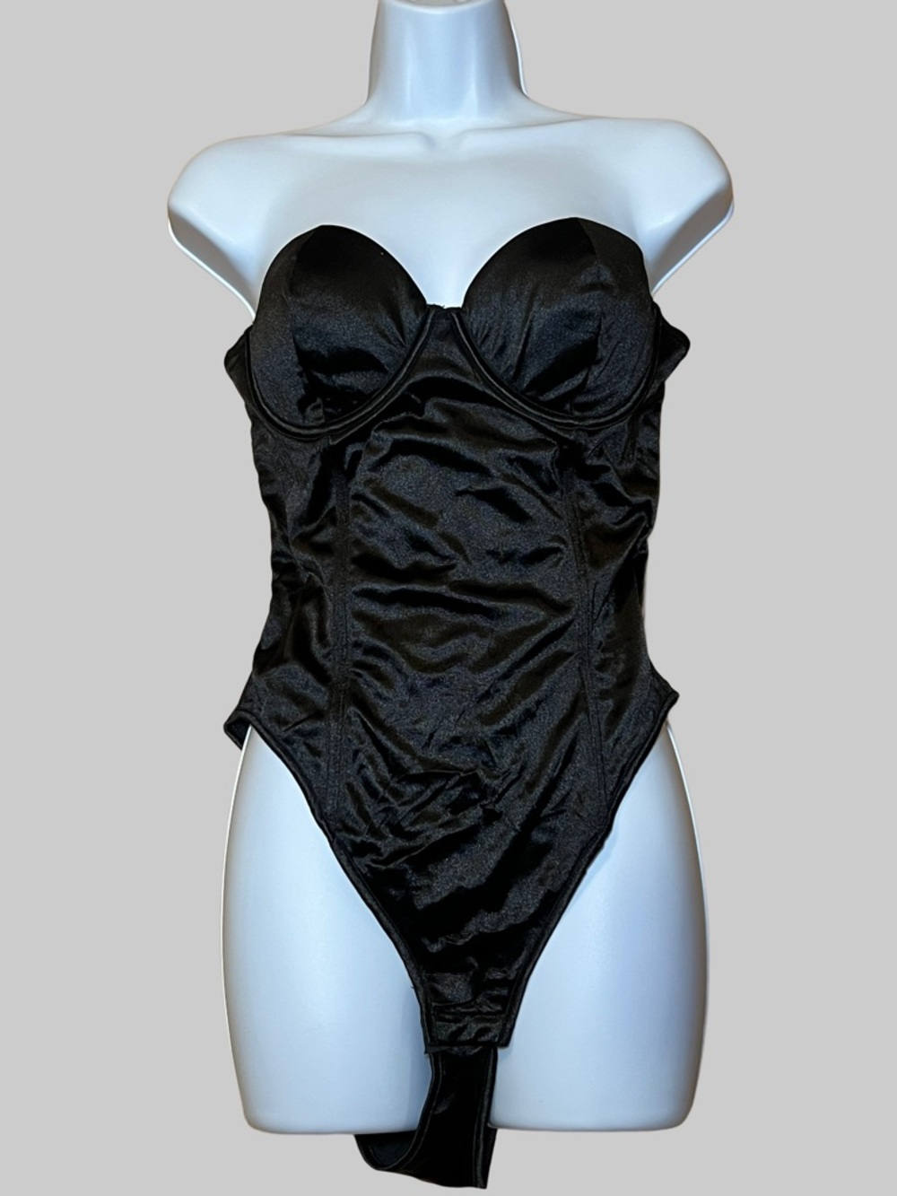 PLAYBOY Black Strapless Satin Bodysuit Bandeau